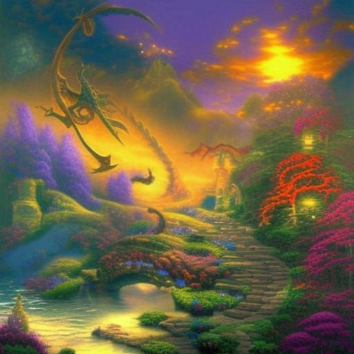 Ethereal Dragon in Hyperdetailed Fantasy Landscape