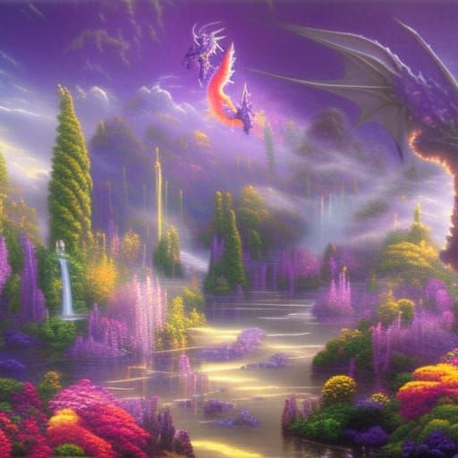 Hyperdetailed Dragon in Ethereal Fantasy Landscape