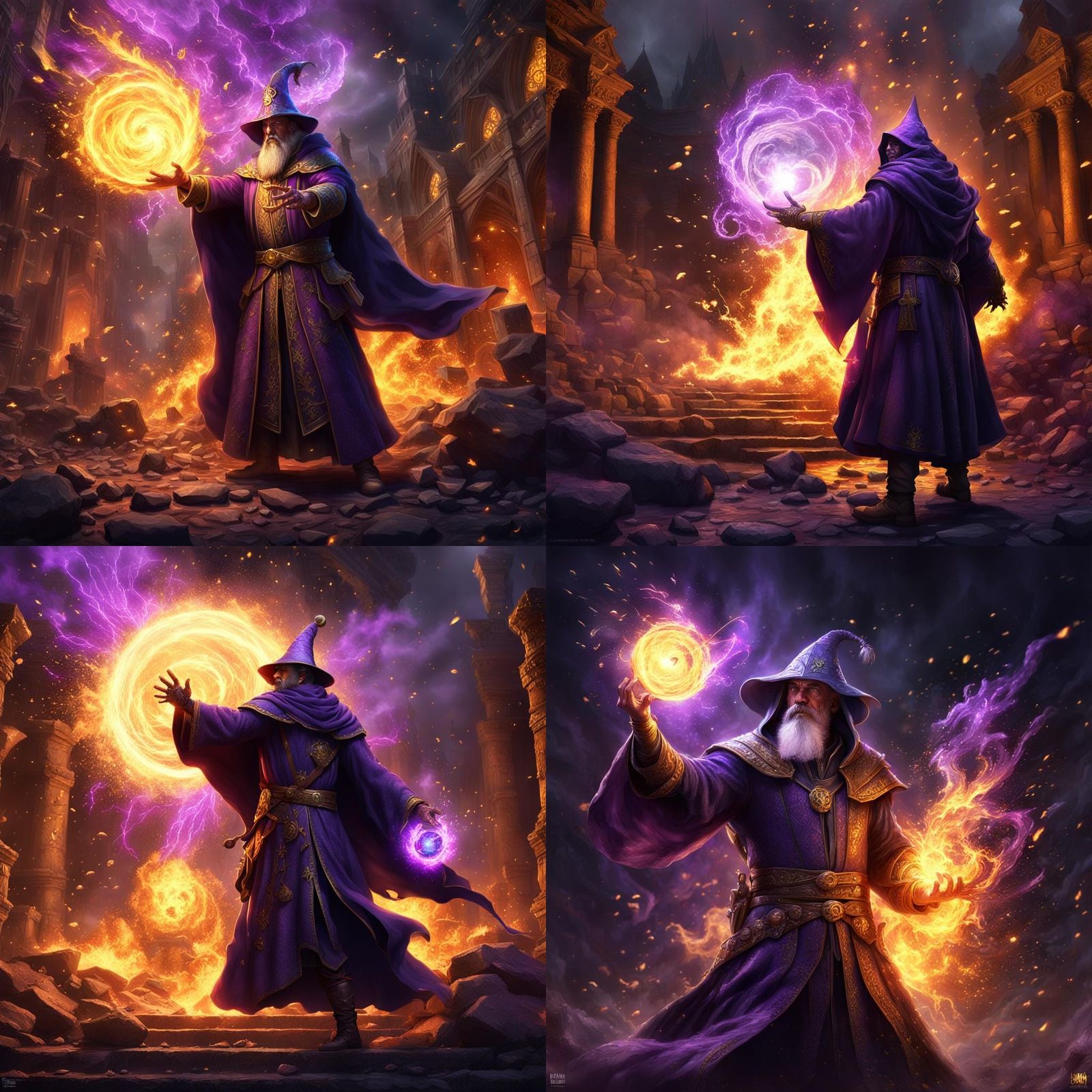 Medieval Wizard Casts Explosive Spell in Dark Fantasy Art