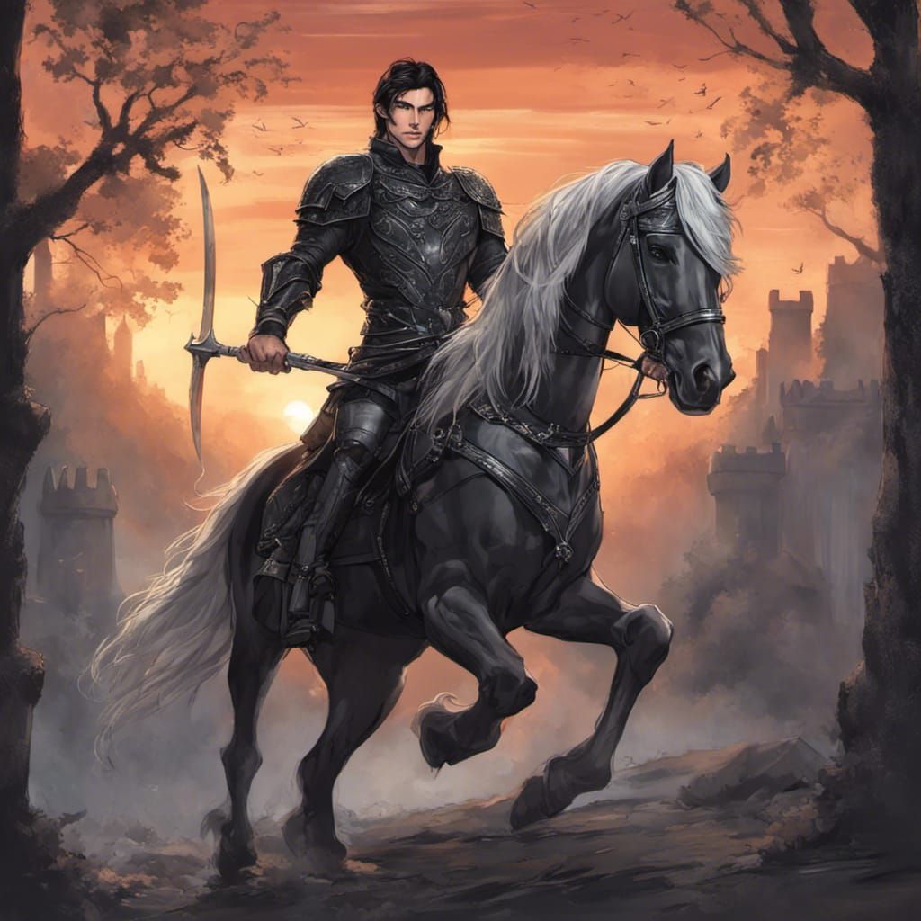 Disney-Style Prince Knight on Horseback at Sunset