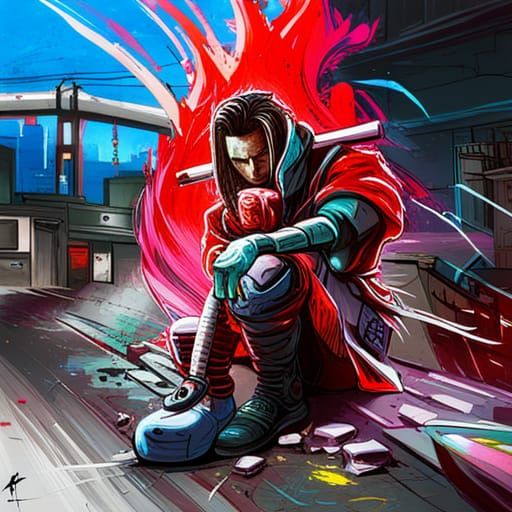 Cyberpunk Samurai 2077 Graffiti Art