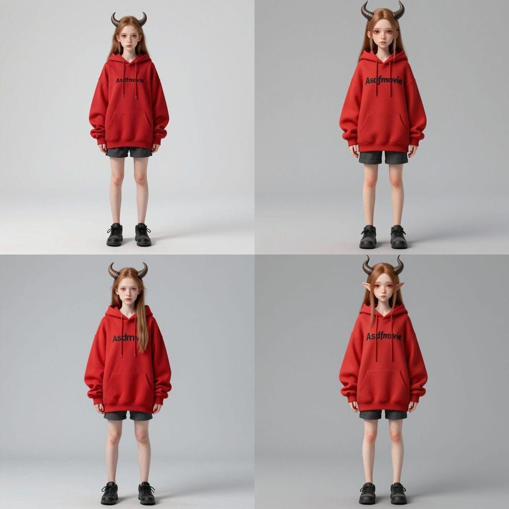 Anime Girl with Red Eyes and Horns in Red Hoodie