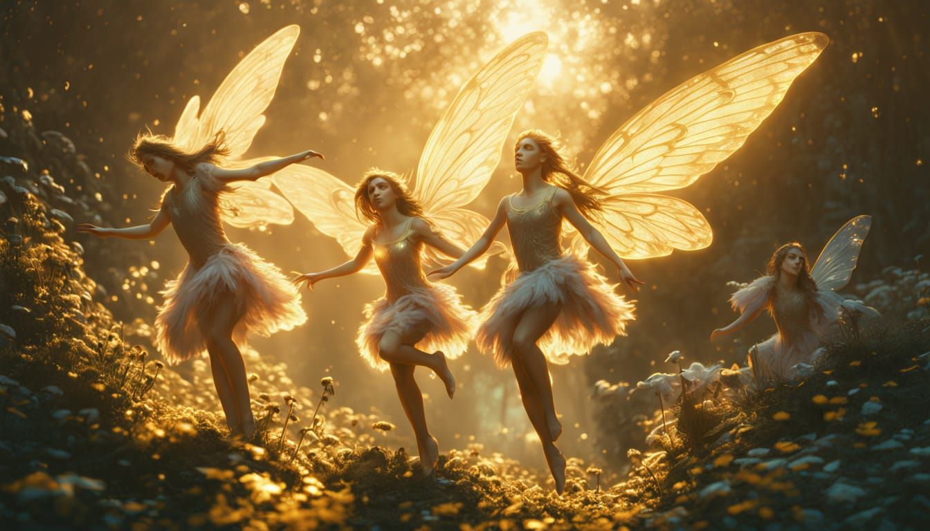 Fairies in Flight: Hyperrealistic Digital Matte Painting