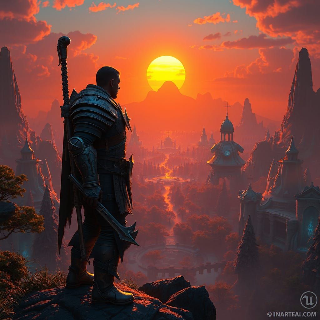 Heroic Warrior Stands at Mystic Realm's Edge