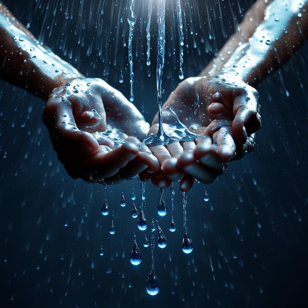 Hands Holding Water: Surreal Digital Art