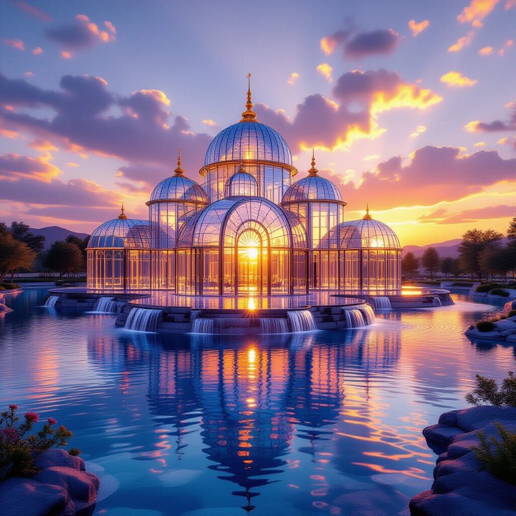 Magnificent Glass Palace at Sunset in Crystal Lake