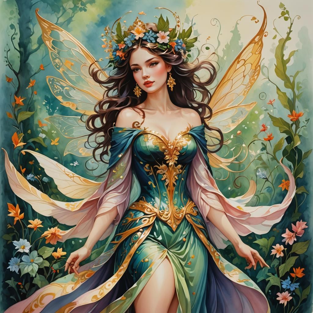 Beautiful Woman as Gouache Painting