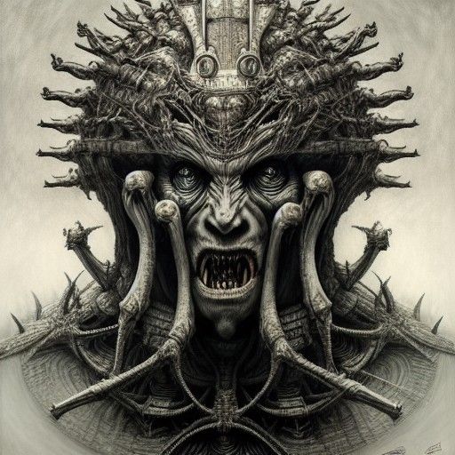 Nightmarish Portrait of Ancient Titan God in Charcoal