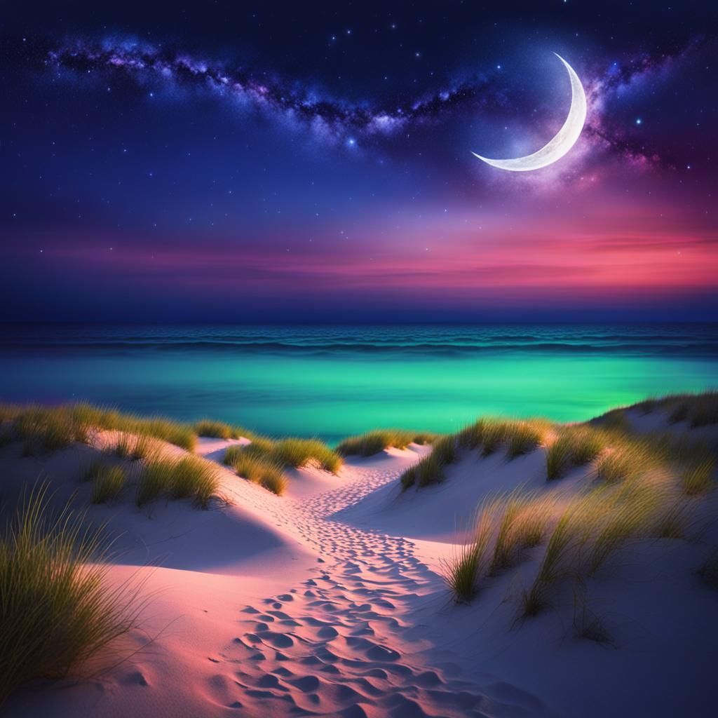 Pastel Moonlit Dunes at Night: Bokeh Photography