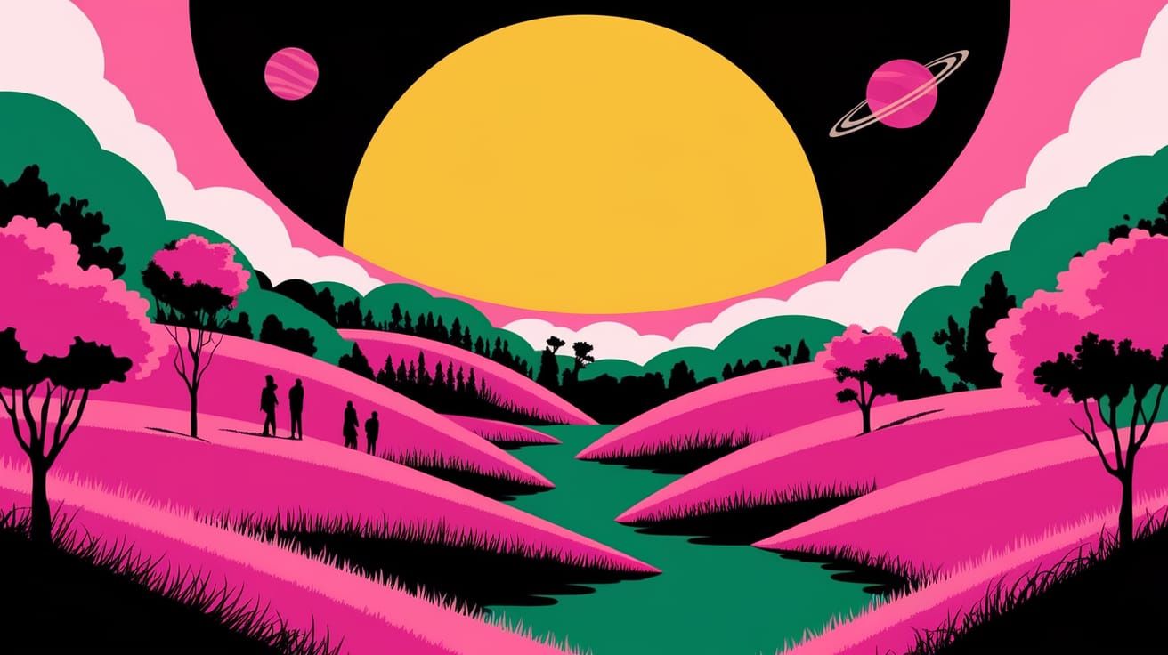 Vibrant Yellow Planet Dominates Dreamlike Galaxy Landscape