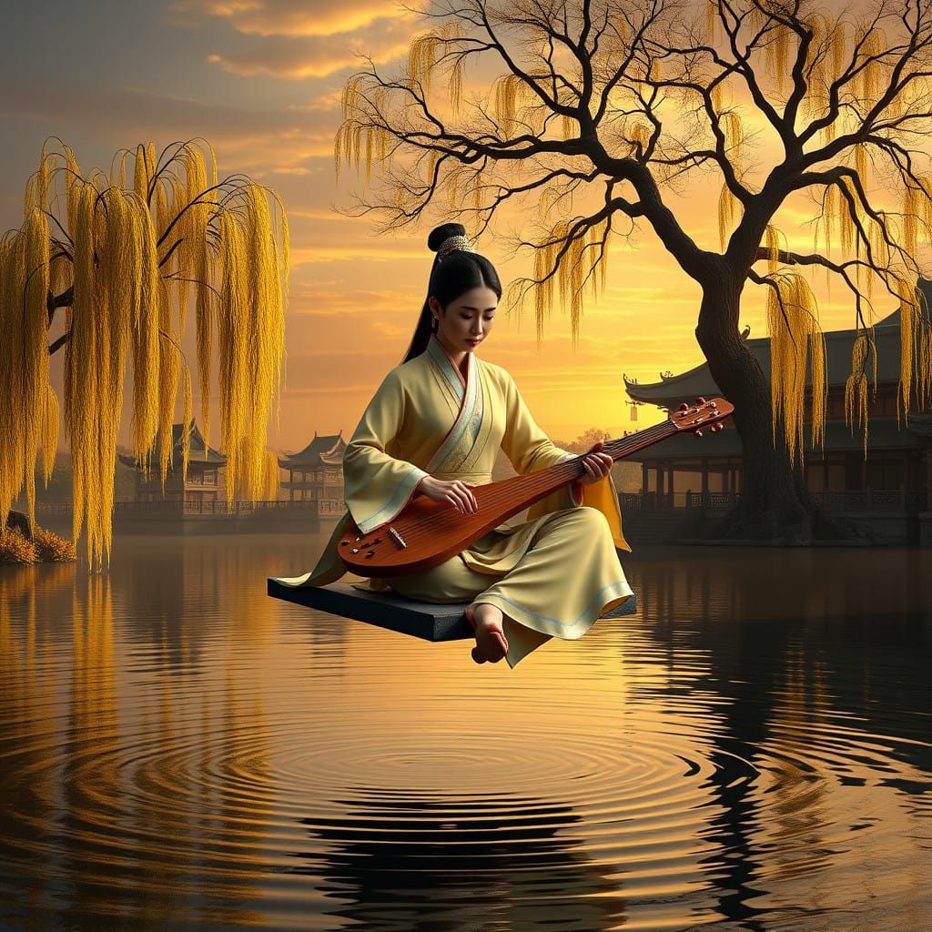 Ethereal Guzheng Player Amidst Oriental Serenity