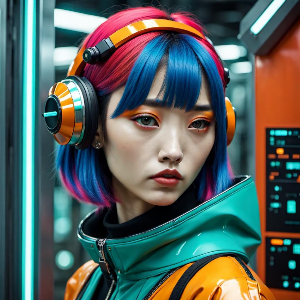 Korean Schoolgirl in Biopunk Hypermodern Sci-Fi Style