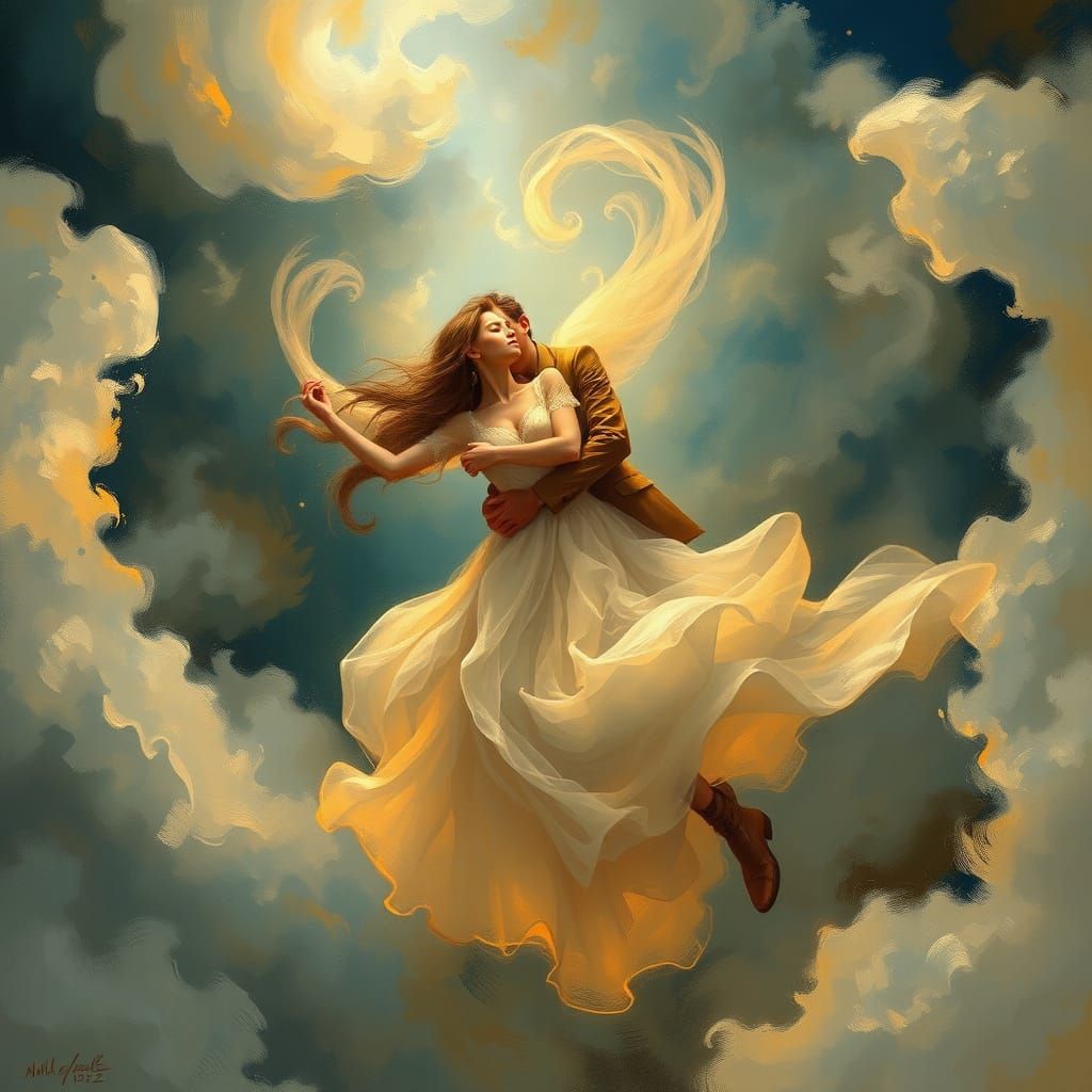 Romantic Couple in Ethereal Embrace