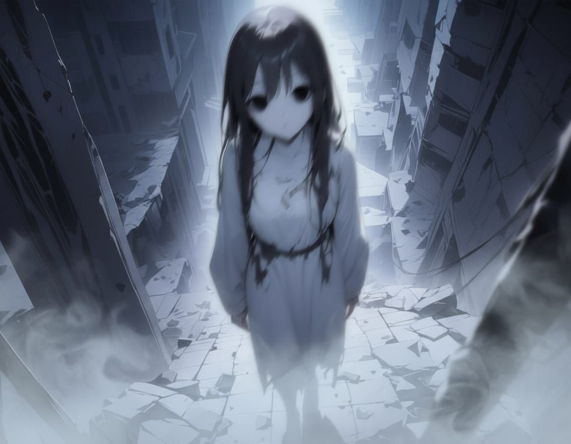 Eerie Ghostly Woman in White Gown