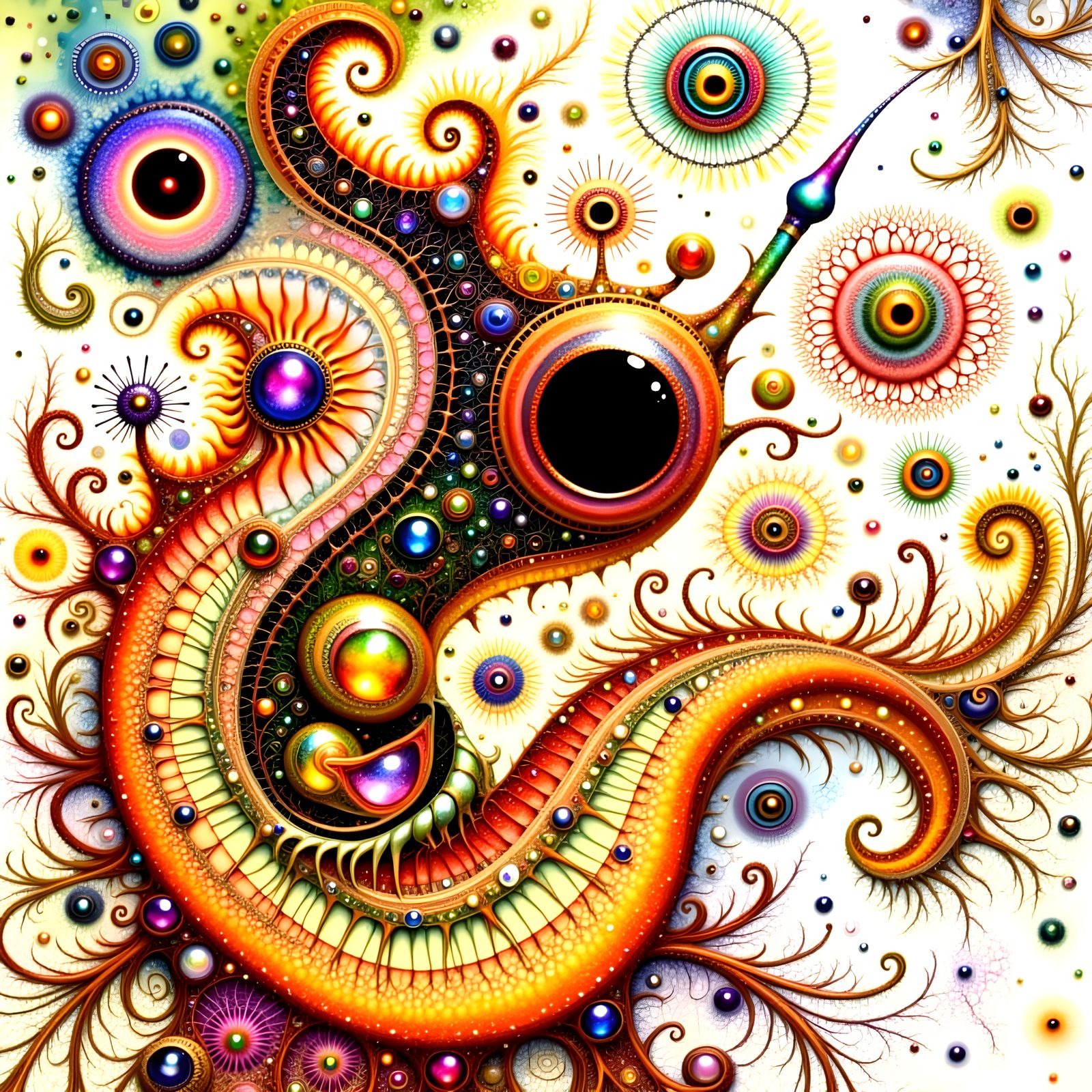 Intricate Fractal Beings in a Futuristic Mosaic World