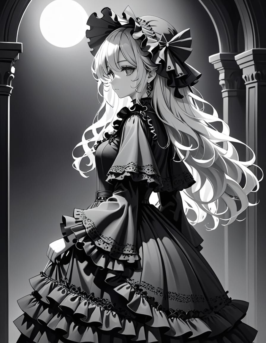 Gothic Line Art Portrait in Monochromatic Hues