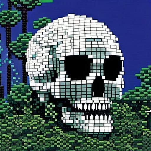 8-Bit Pixel Art Skull: Retro Fantasy Masterpiece
