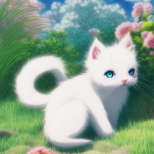 Cute Chibi Kitten in Anime Style