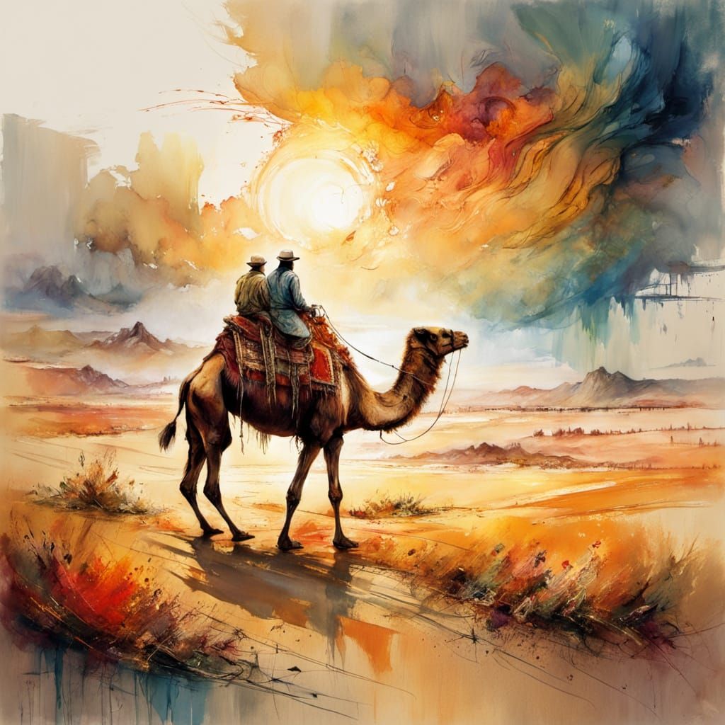 camel riding in sahara