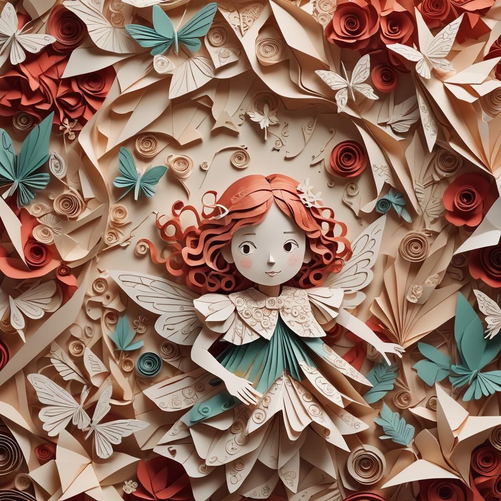 Whimsical Papercraft Fairy in Dreamy Origami Scene
