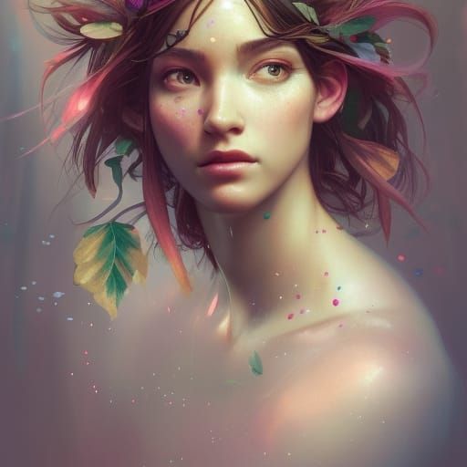 Detailed Forest Fairy Portrait in Art Nouveau Style