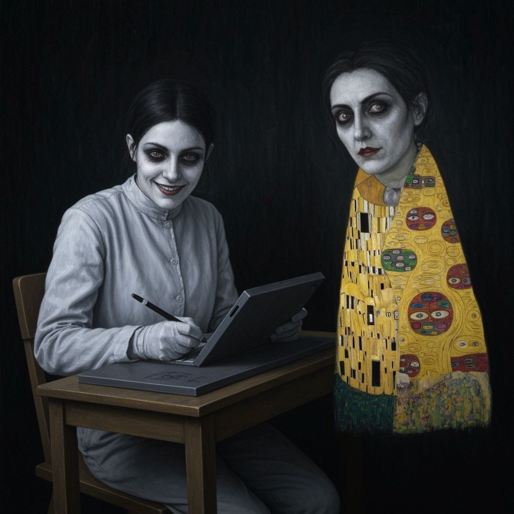 Sinister Charcoal Drawing of Figures in a Mad Visual