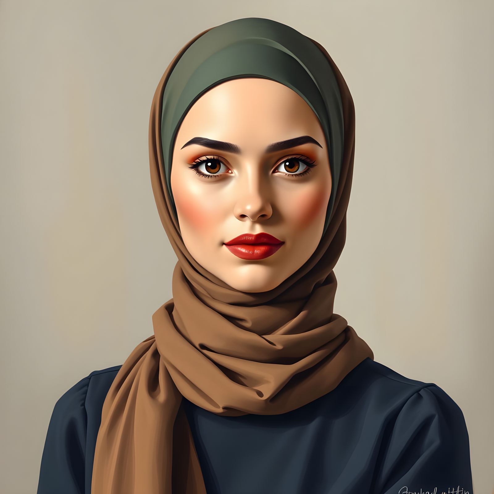 Modern Oil Painting of a Woman in Hijab