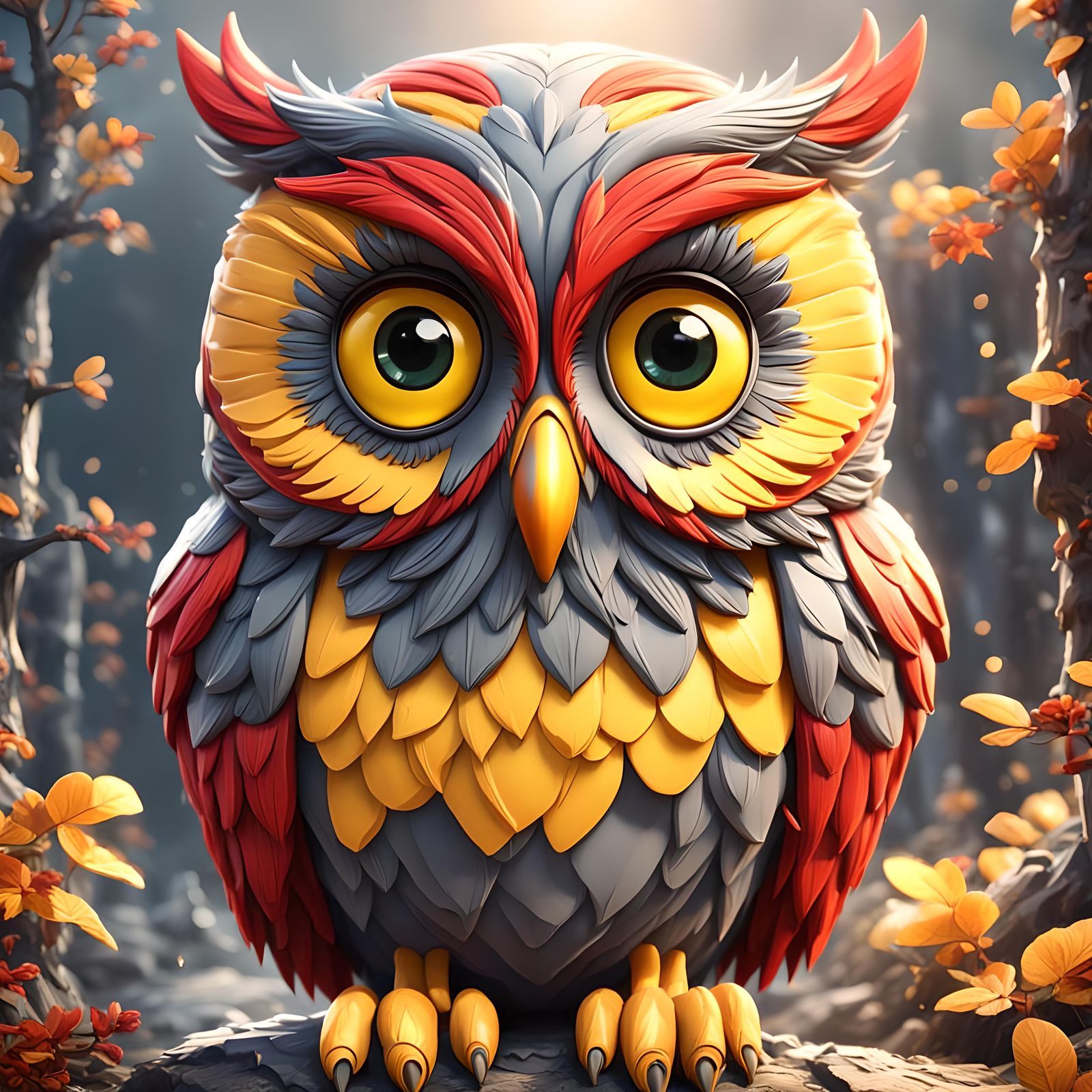 Cute Owl with Pleading Face in Detailed Matte Painting