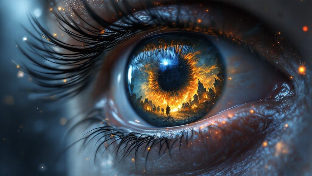 Terrified Eye Reflecting Medieval War, Hyperrealistic Style
