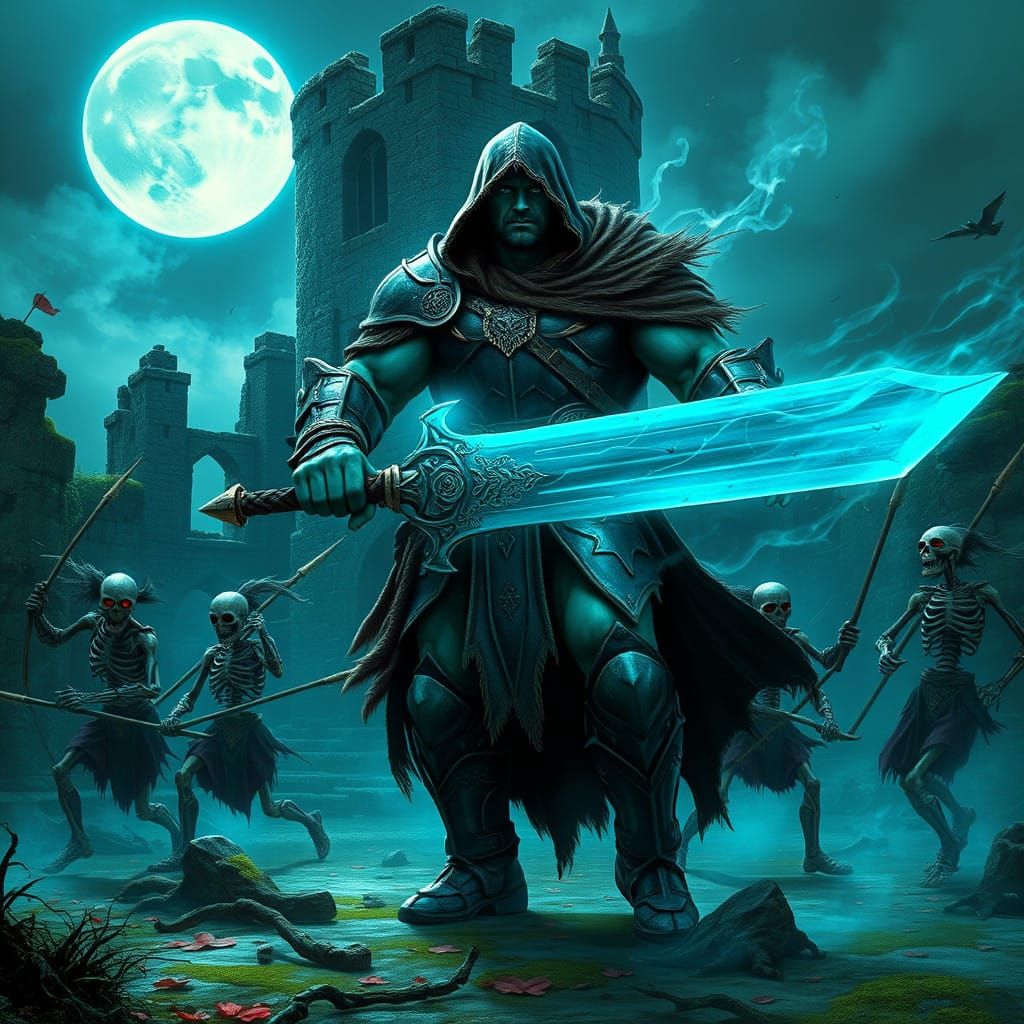 Heroic Goliath Paladin in Turquoise and Jade Hues, Wielding...