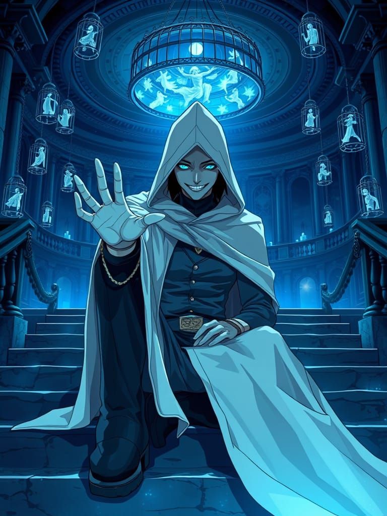 Ethereal Figure Beckons in Icy Manga Style