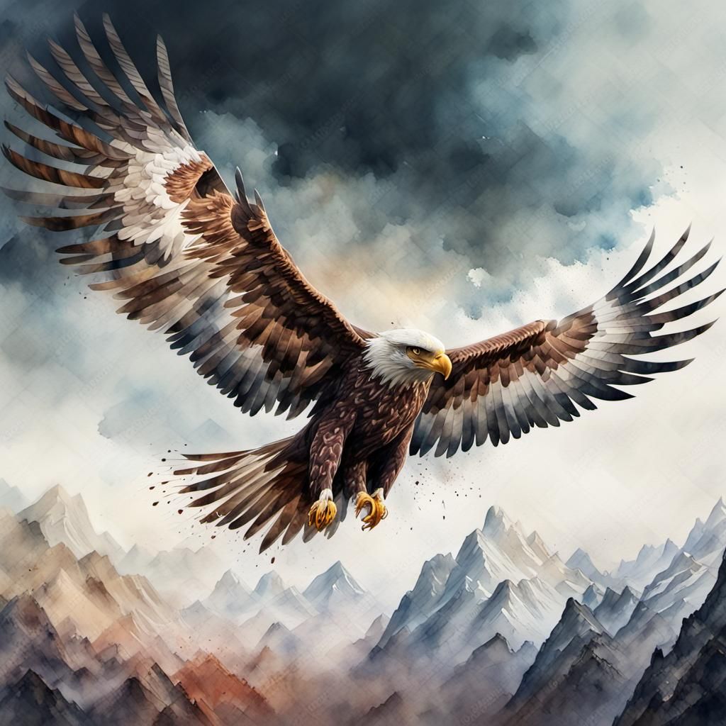 Majestic Eagle in Flight: Watercolor Painting