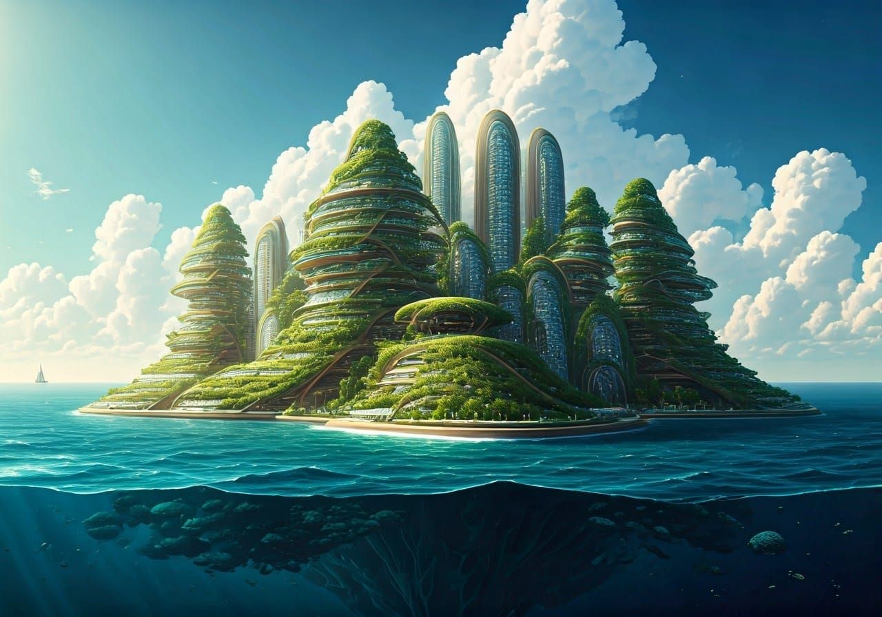 Solarpunk floating ocean city