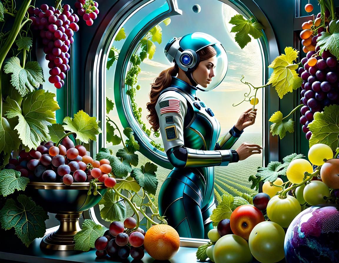 Checking, Harvesting of Grapes and Fruits inside the Spaceship