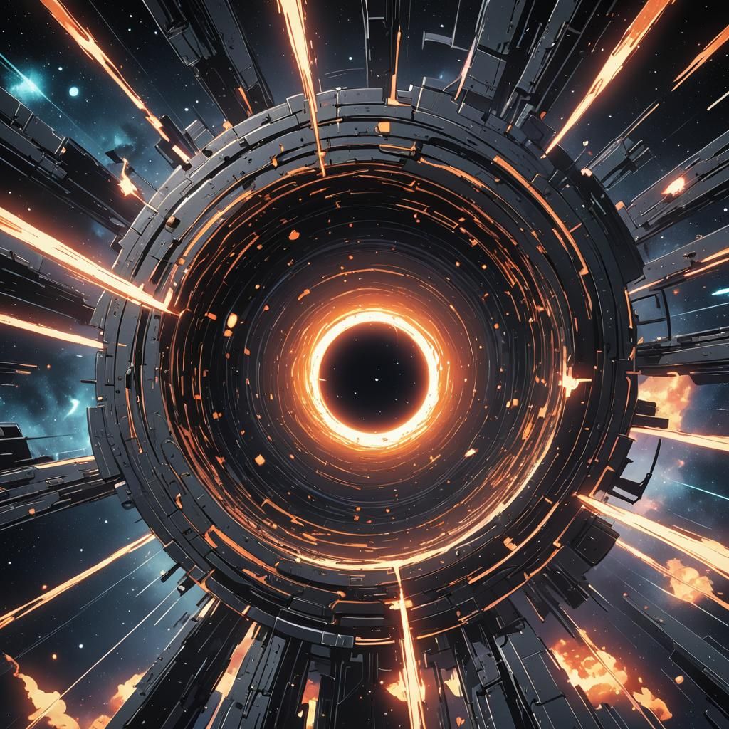 Cosmic Black Hole Gates in Anime Style
