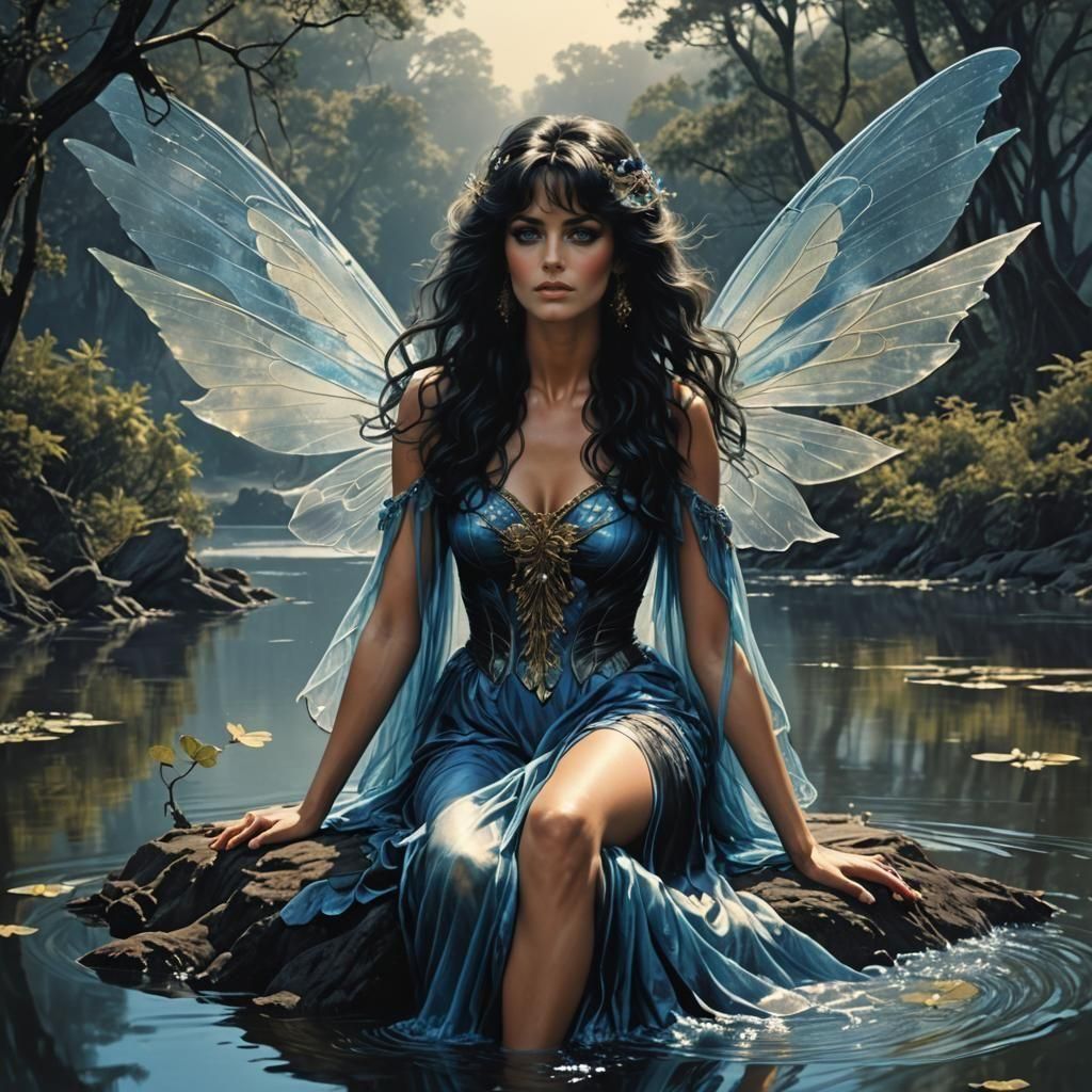 Dark Fantasy Fairy with Translucent Wings, 80s Style