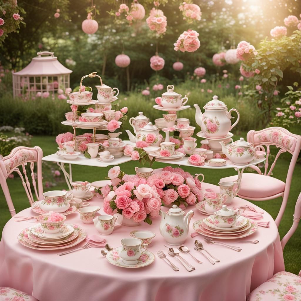 Rose-Pink Tea Party in a Charming Garden
