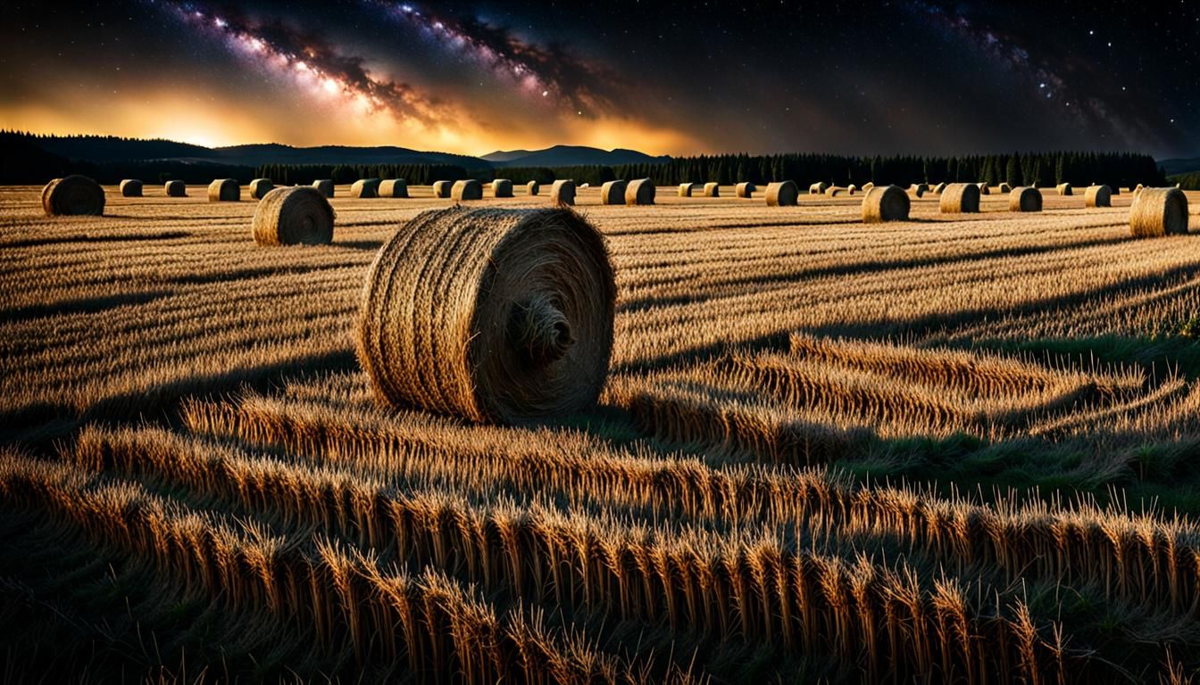 Vast Hay Field Under Faint Stars: DSLR Photography