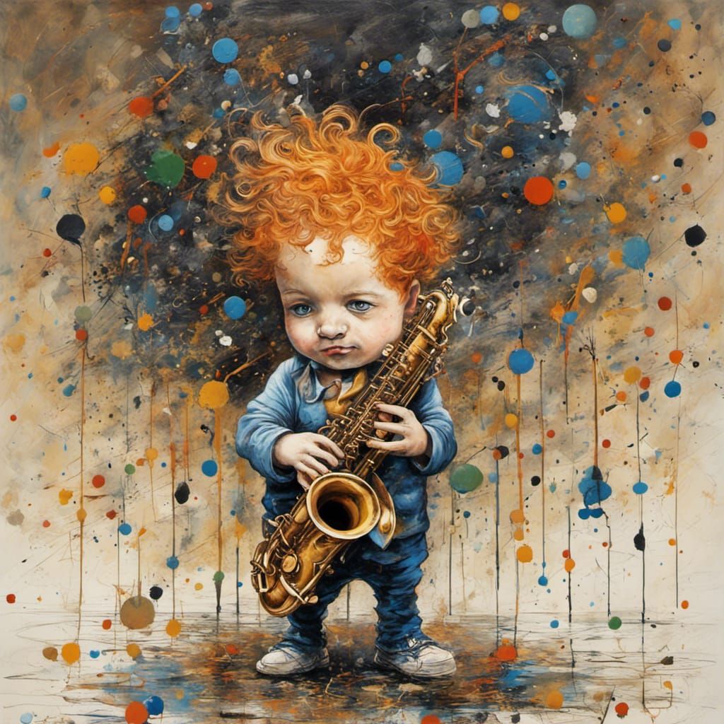 Girl with Saxophone in Abstract Expressionism Style