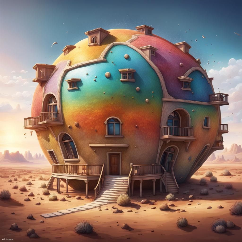Hyperrealistic Domed Community on Desert Plain