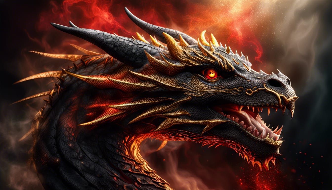 Hyperrealistic Dragon in Flight with Dramatic Lighting