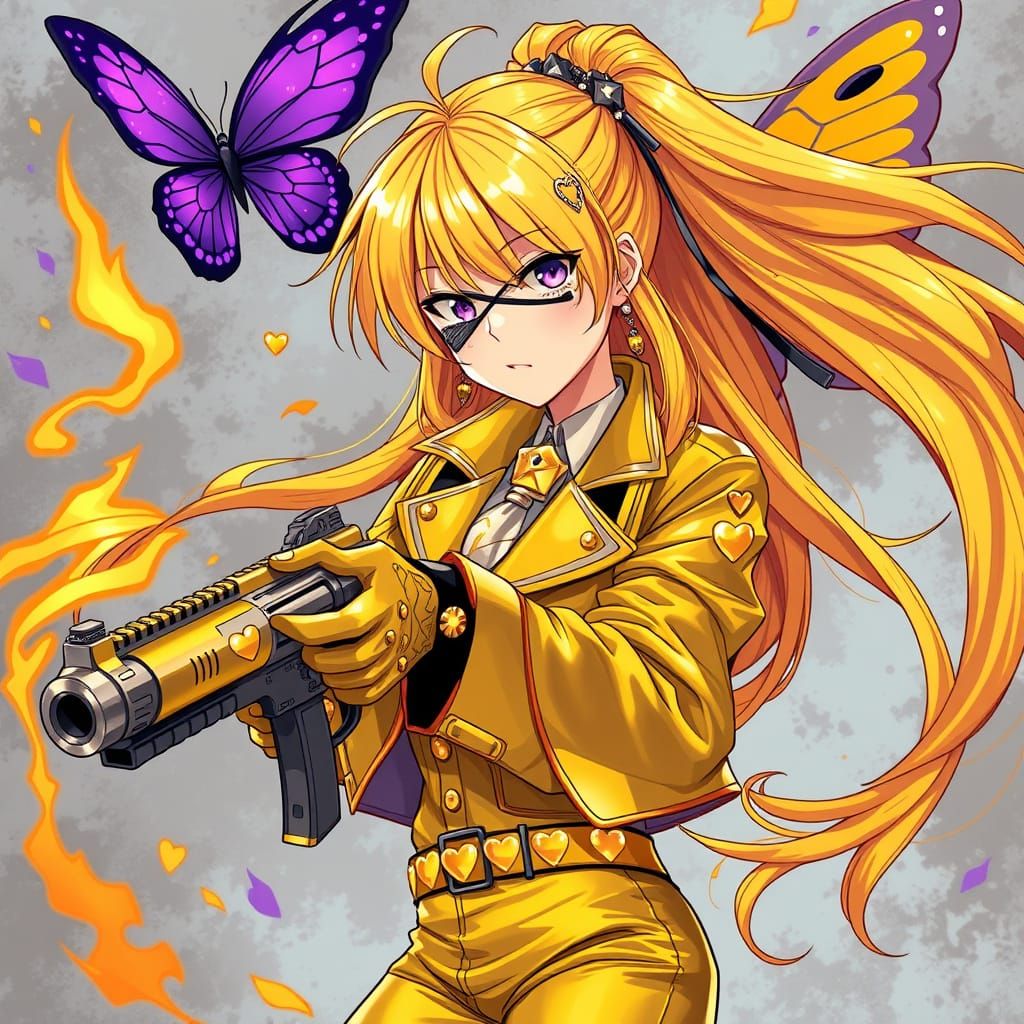 Vibrant Anime Girl Controlled by Majestic Purple Butterfly