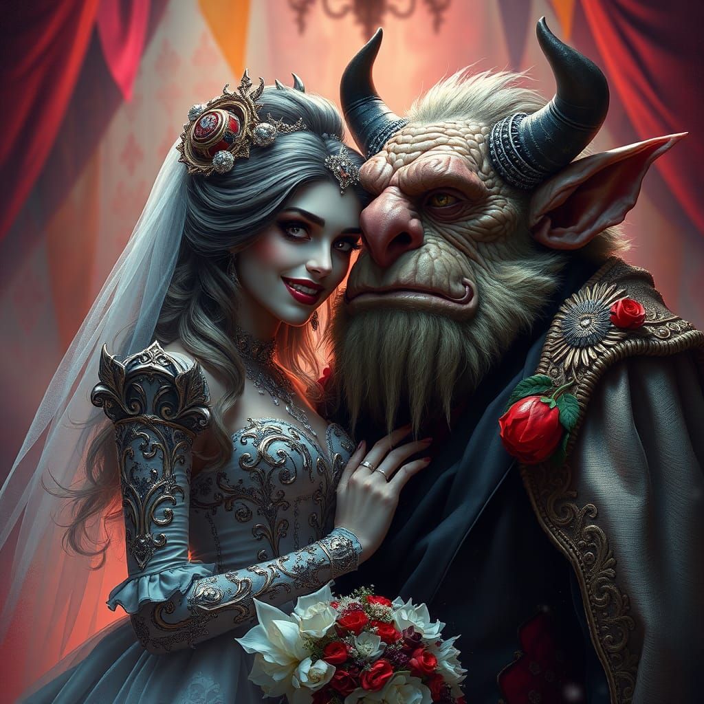 Vampire Princess and Hilltroll Wedding: Hyperrealistic Art