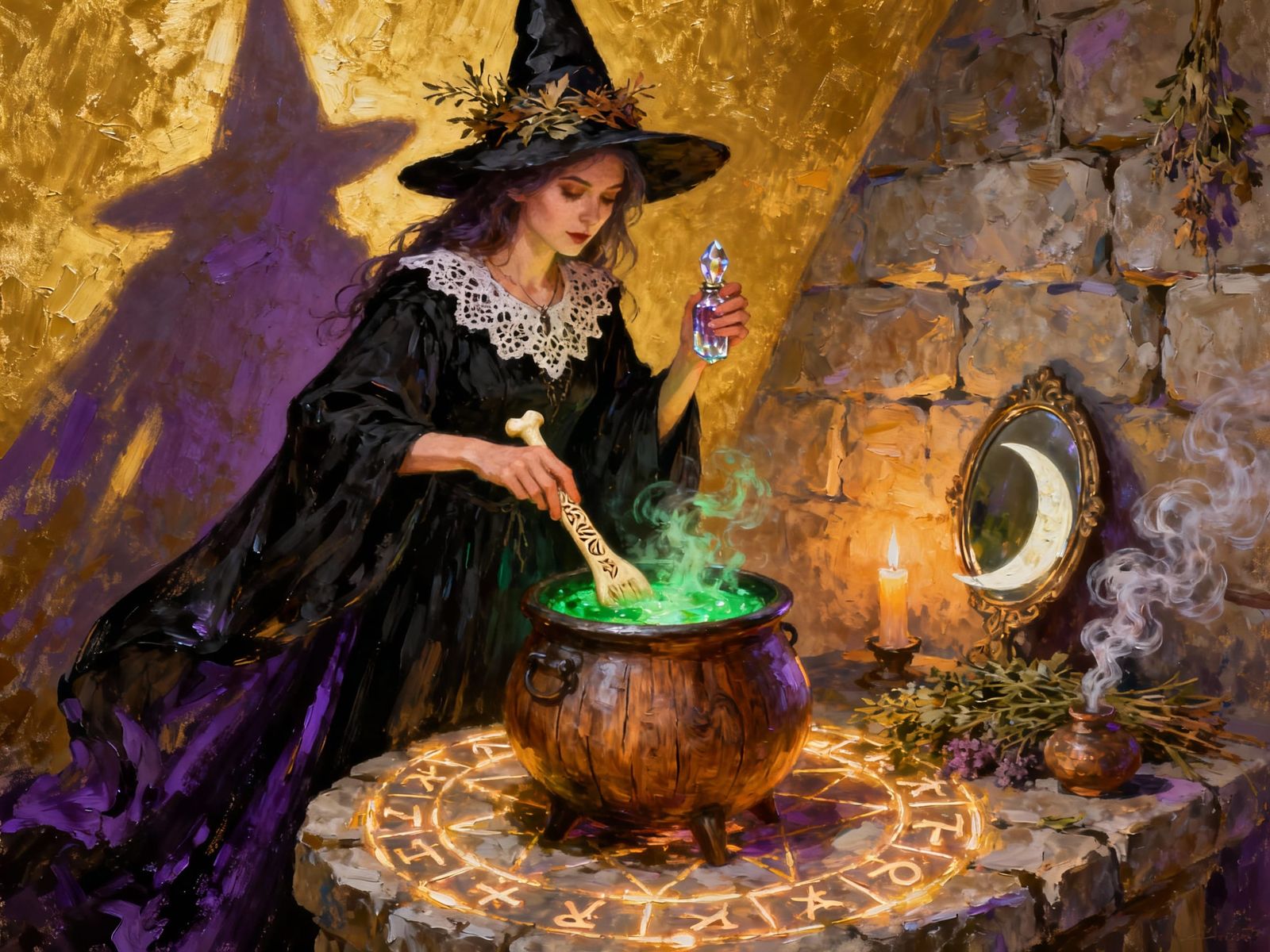 Impasto Witch Brewing Magic Potion