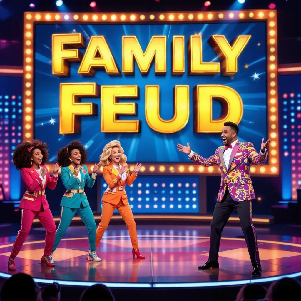 Family Feud Game Show in Cartoon Style