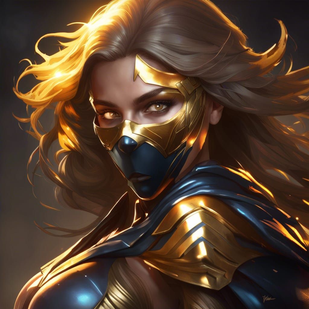 Golden-Eyed Woman Warrior in Superhero Suit
