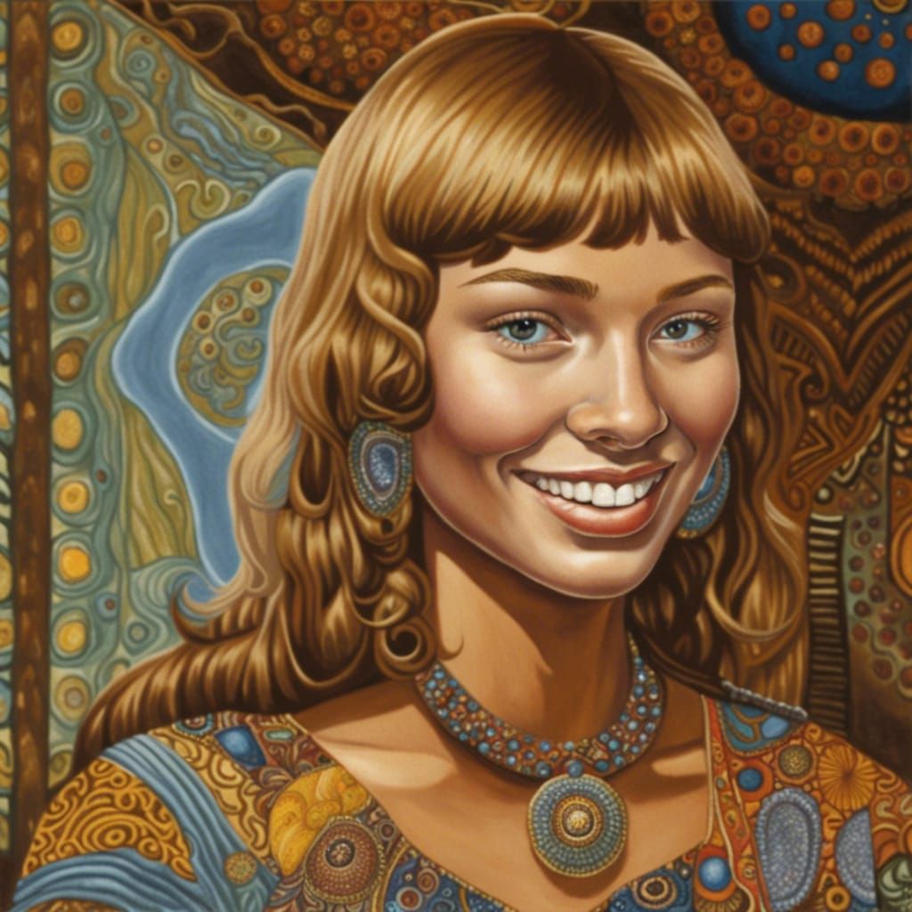 Smiling Woman Portrait in Psychedelic Style