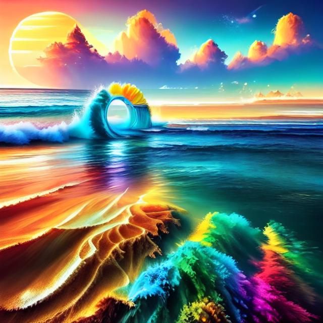 Majestic Seashell Sandcastle at Sunset: Impressionistic Digi...