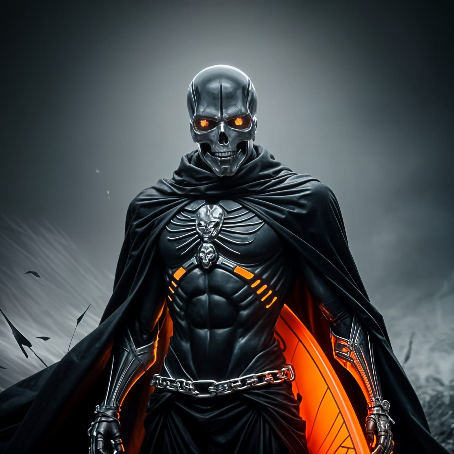 Flaming Skeletal Figure in Hyperrealistic Style