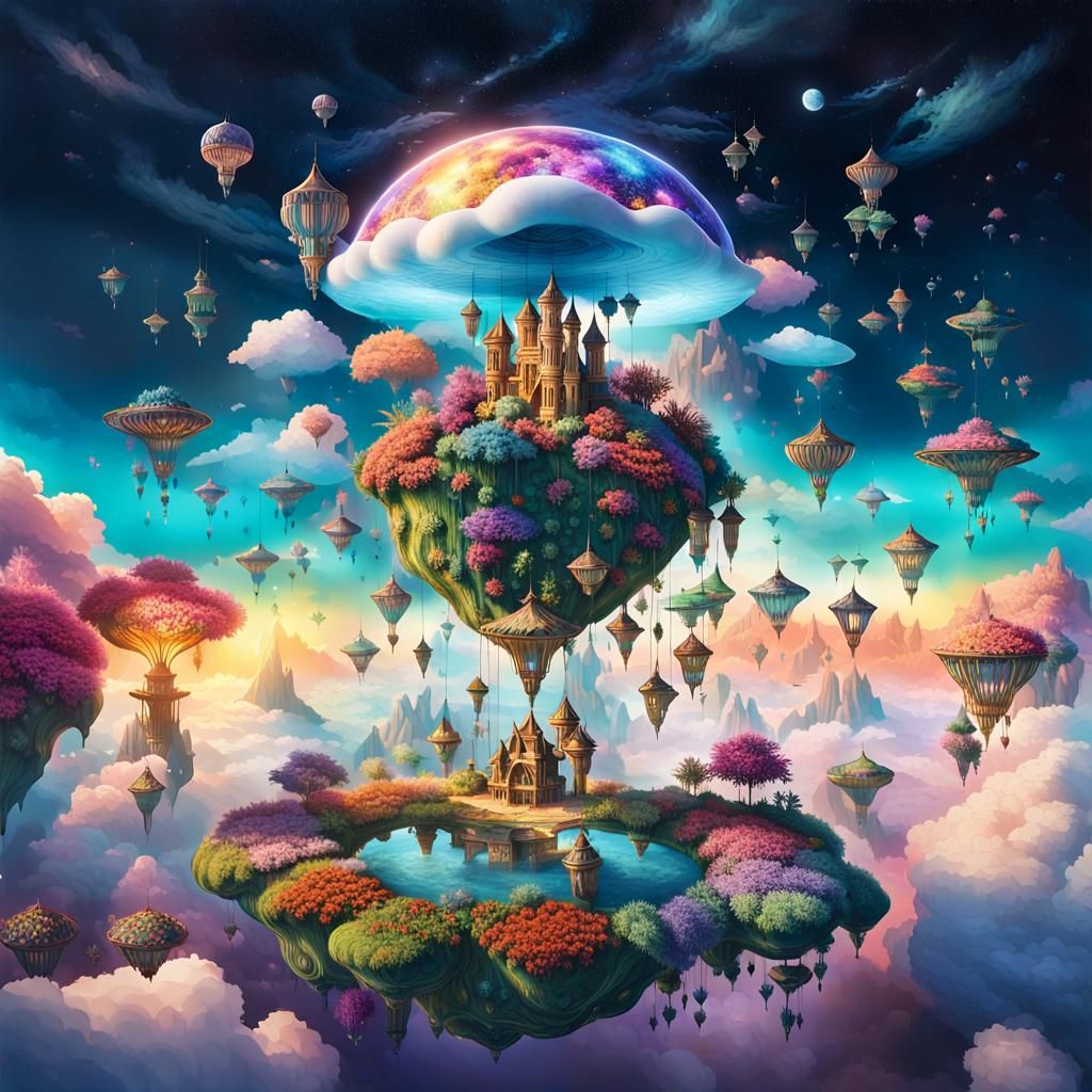 Colorful Floating Islands in Maximalist Dreamscape